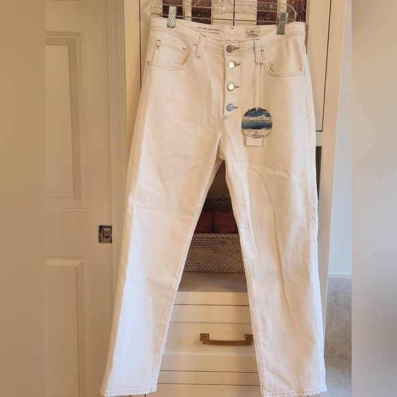 Ag Adriano Goldschmied Denim - AG Isabelle Button Up, Straight Crop Winter White Denim 29